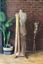 Load image into Gallery viewer, Bronze shimmer Pre-stitched saree with Mirror blouse
