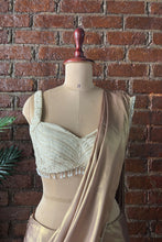 Load image into Gallery viewer, Bronze shimmer Pre-stitched saree with Gota work blouse
