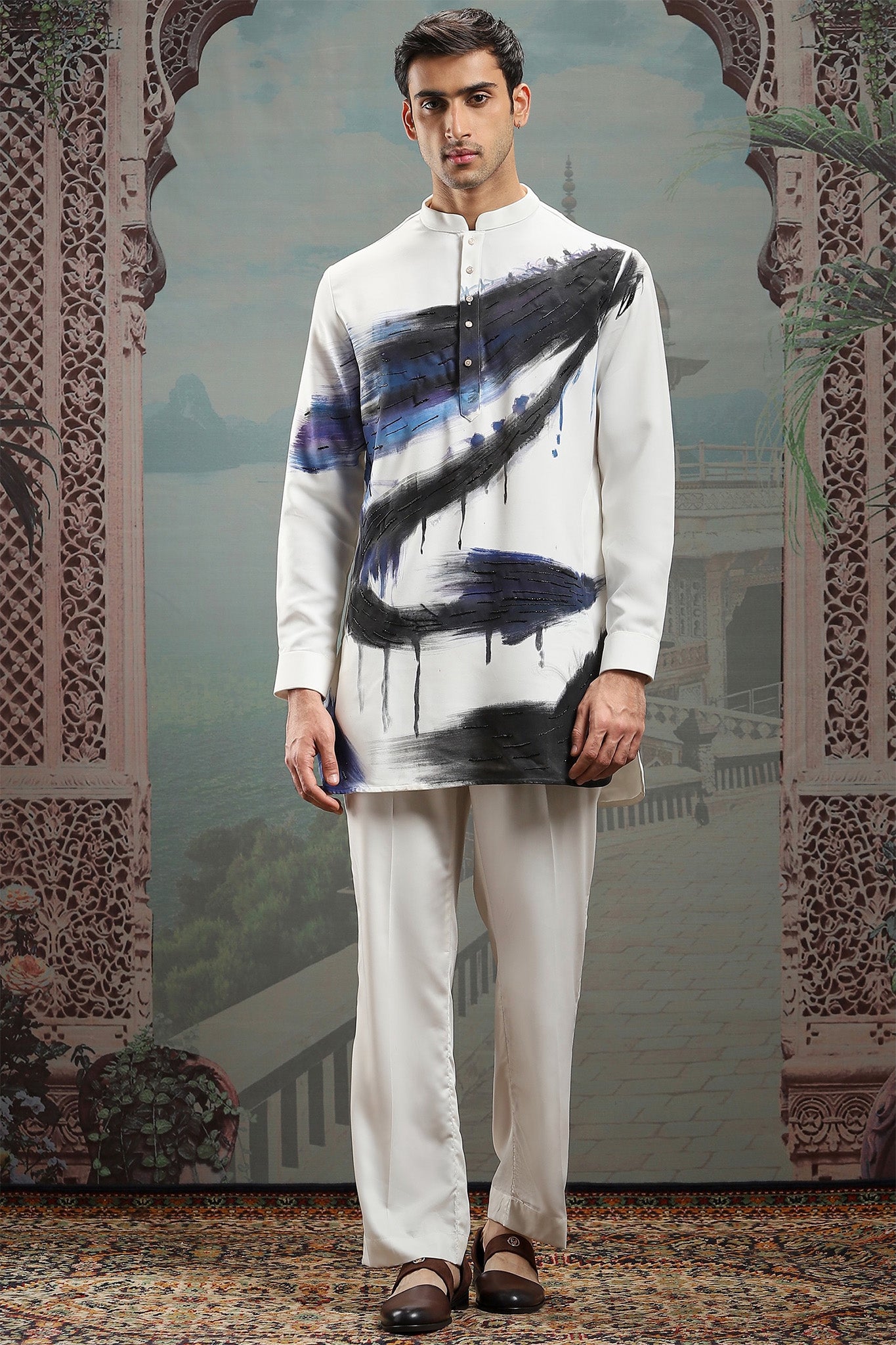 Hand-Painted Kurta with Dabka Embroidery