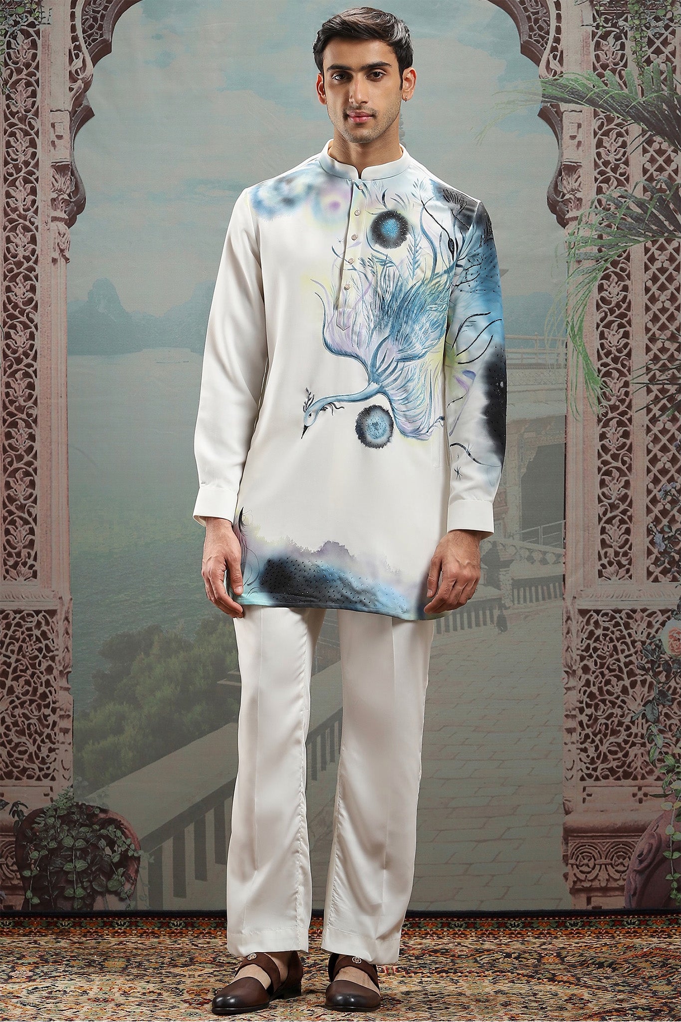 White Hand-Painted Silk Cutdana Kurta