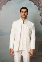 Load image into Gallery viewer, Ivory Pearl Grace Embroidered Open Indowestern Set
