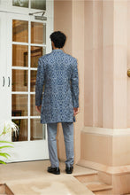 Load image into Gallery viewer, ROYAL BLUE MATKA SILK WORKED SHORT SHERWANIWITH KURTA AND TROUSER
