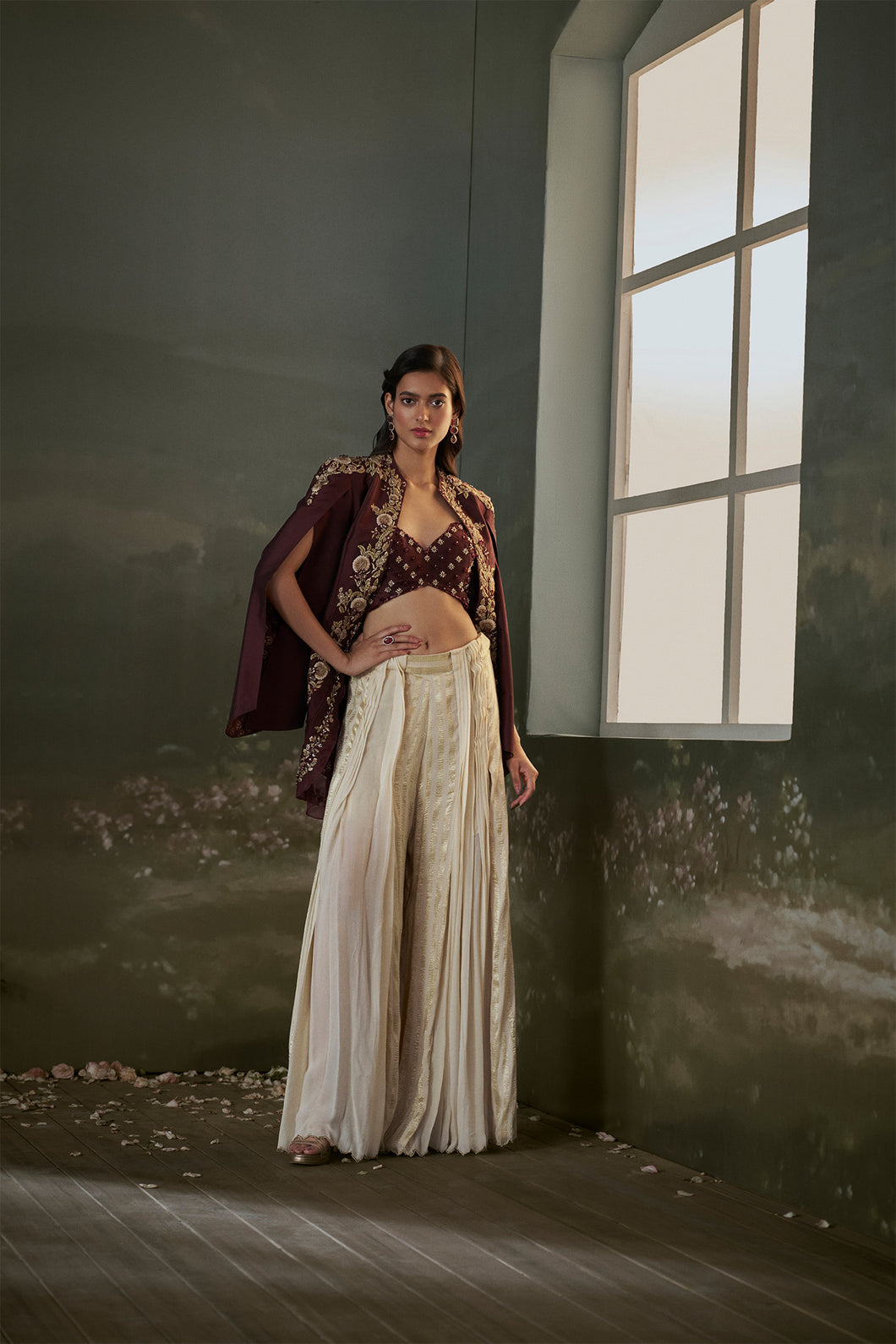Burgurndy Cape And Sharara Set
