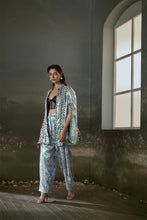 Load image into Gallery viewer, Printed metallic jacket trouser set with corset
