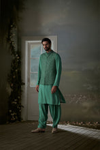 Load image into Gallery viewer, FOREST GREEN BUNDI WITH COTTON SILK KURTA AND SALWAR

