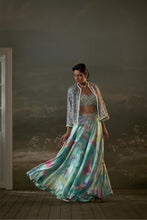 Load image into Gallery viewer, Turquoise Lehenga Choli Set With Jacket
