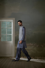 Load image into Gallery viewer, GREY RAW SILK BUNDI JACKET WITH KURTA AND SALWAR
