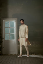 Load image into Gallery viewer, BEIGE KURTA CHURIDAR WITH WORKED BUNDI  JACKET SET
