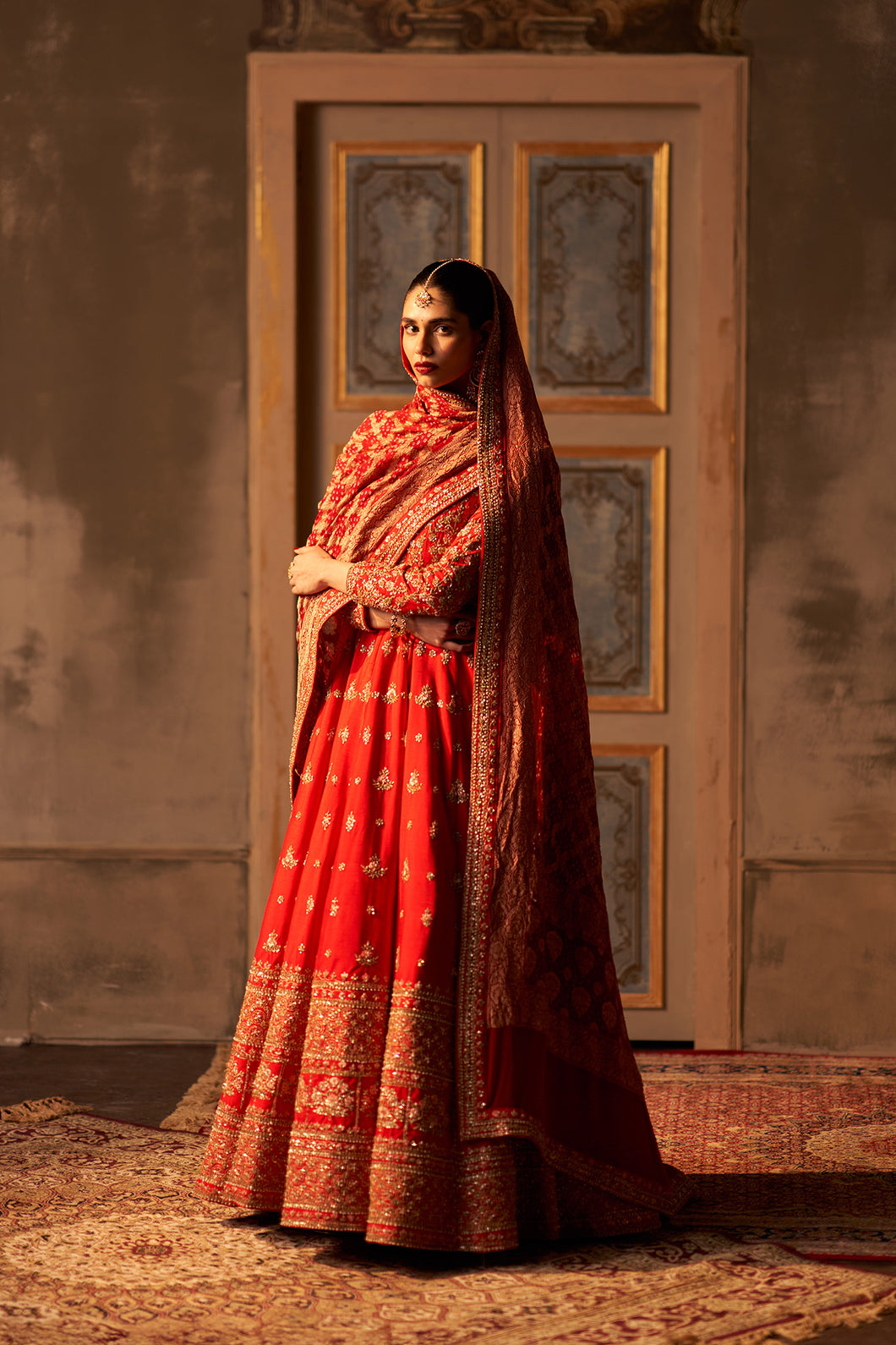 Red Raw Silk Anarkali Set