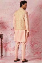 Load image into Gallery viewer, Cream Raw Silk Bundi with Salmon Pink Cotton Silk Kurta
