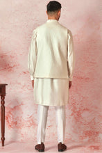 Load image into Gallery viewer, Off-White Quilted Shloka Embroidery Bundi with pintuck kurta
