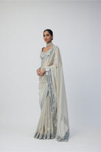 Load image into Gallery viewer, Silver Shimmer Organza saree set
