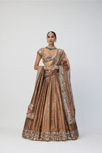 Load image into Gallery viewer, Copper Shimmer Organza Linear Lehenga Set
