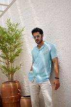 Load image into Gallery viewer, Sky Blue Cuban Embroidered Tropical Shirt
