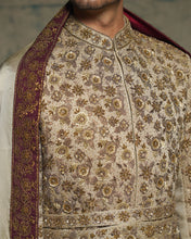 Load image into Gallery viewer, Sand Grey Linen Silk Embriodered Sherwani Set
