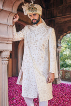 Load image into Gallery viewer, Cream Moti and Sequins Embroidered Sherwani
