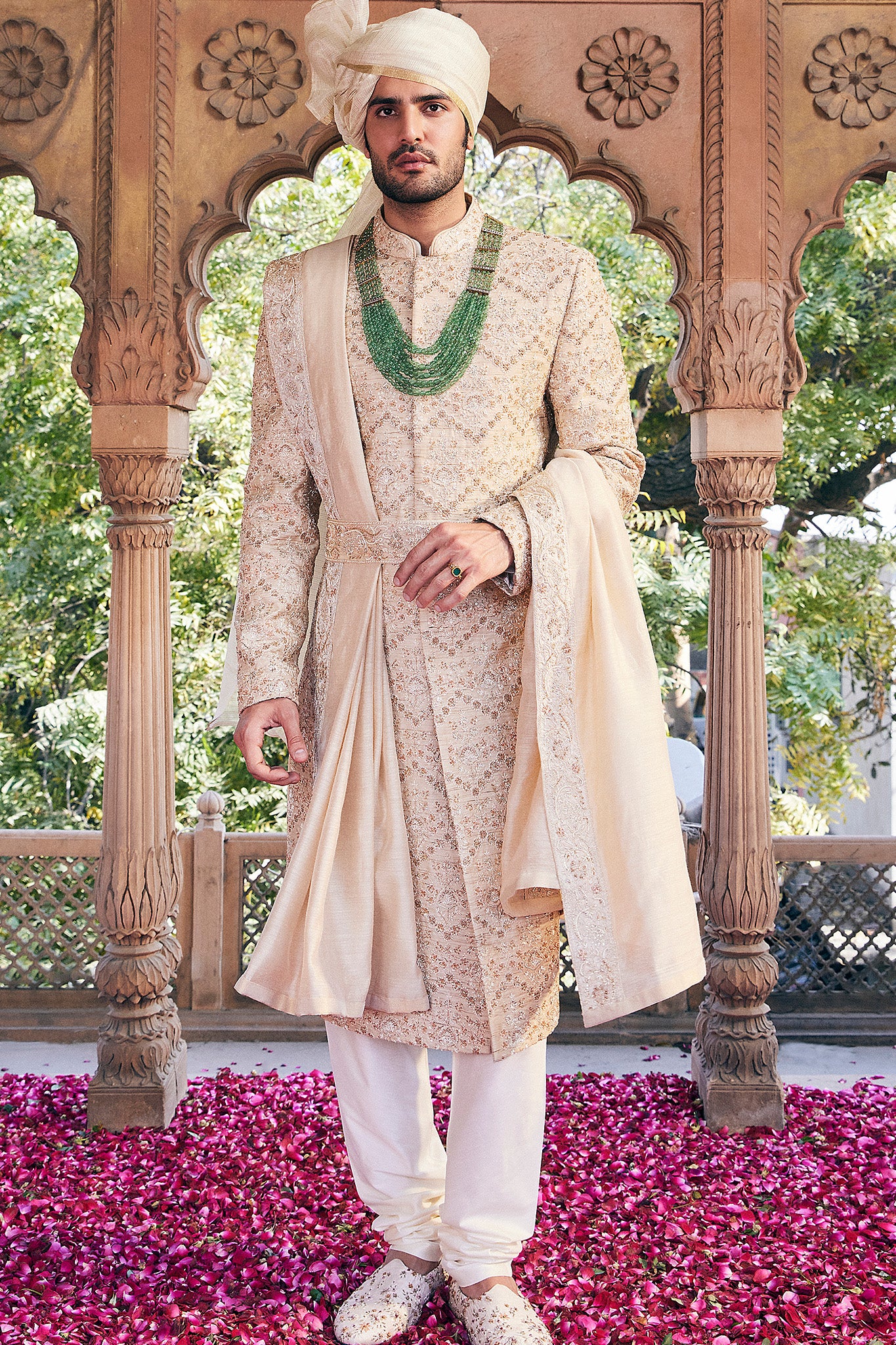Cream Pitta and Sequins Embroidered Sherwani