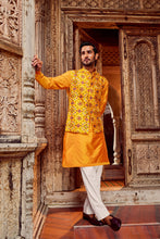 Load image into Gallery viewer, Haldi Raw Silk Mirror Embellished Bundi Set
