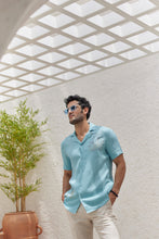 Load image into Gallery viewer, Sky Blue Cuban Embroidered Tropical Shirt
