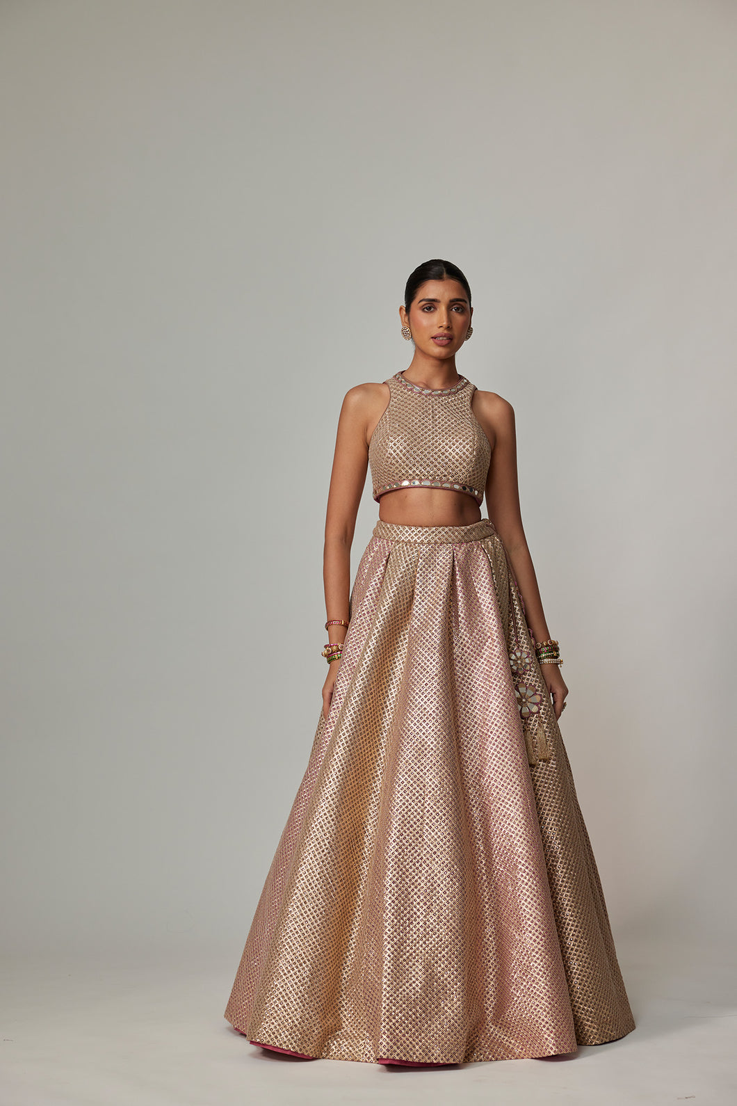 DEEP BEIGE MULTICOLOR WITH CROP TOP