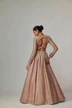 Load image into Gallery viewer, DEEP BEIGE MULTICOLOR V NECK CROP TOP WITH SKIRT
