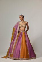 Load image into Gallery viewer, MUSTARD MULTICOLOR LINEAR LEHENGA WITH SWEETHEART NECK BLOUSE
