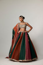 Load image into Gallery viewer, CRANBERRY MULTICOLOR LINEAR LEHENGA WITH SQUARE NECK BLOUSE
