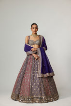 Load image into Gallery viewer, TEAL WINE MULTICOLOR LEHENGA SET WITH DARK PURPLE DUPATTA

