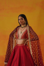Load image into Gallery viewer, Maroon tafta silk lehenga choli set
