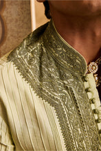 Load image into Gallery viewer, EMBROIDERED SAGE GREEN PINTUCKED KURTA WITH CHURIDAR

