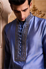 Load image into Gallery viewer, EMBROIDRED BLUE GREY KURTA CHURIDAR
