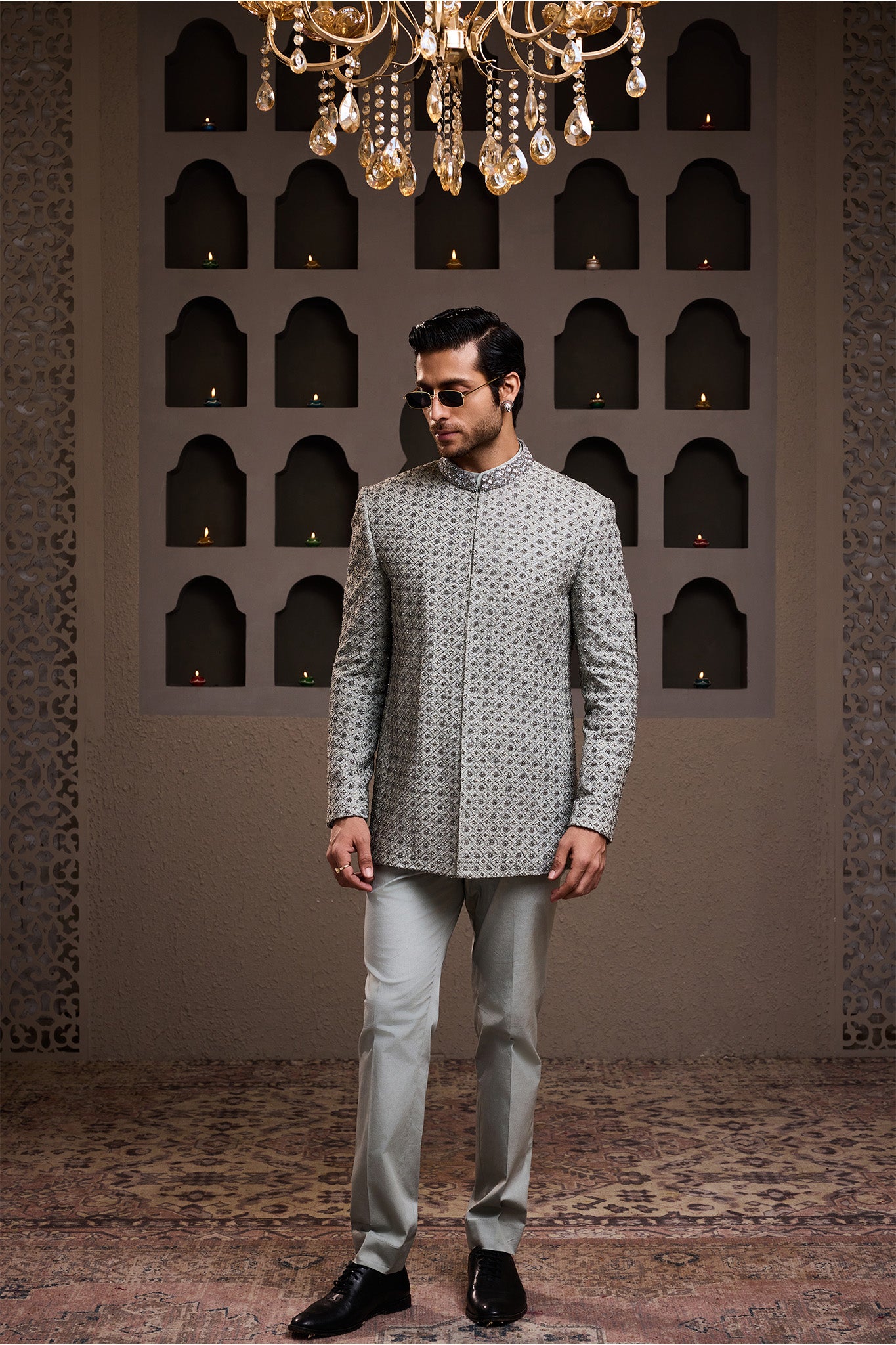 GREY EMBROIDERED JODHPURI COAT WITH PANT