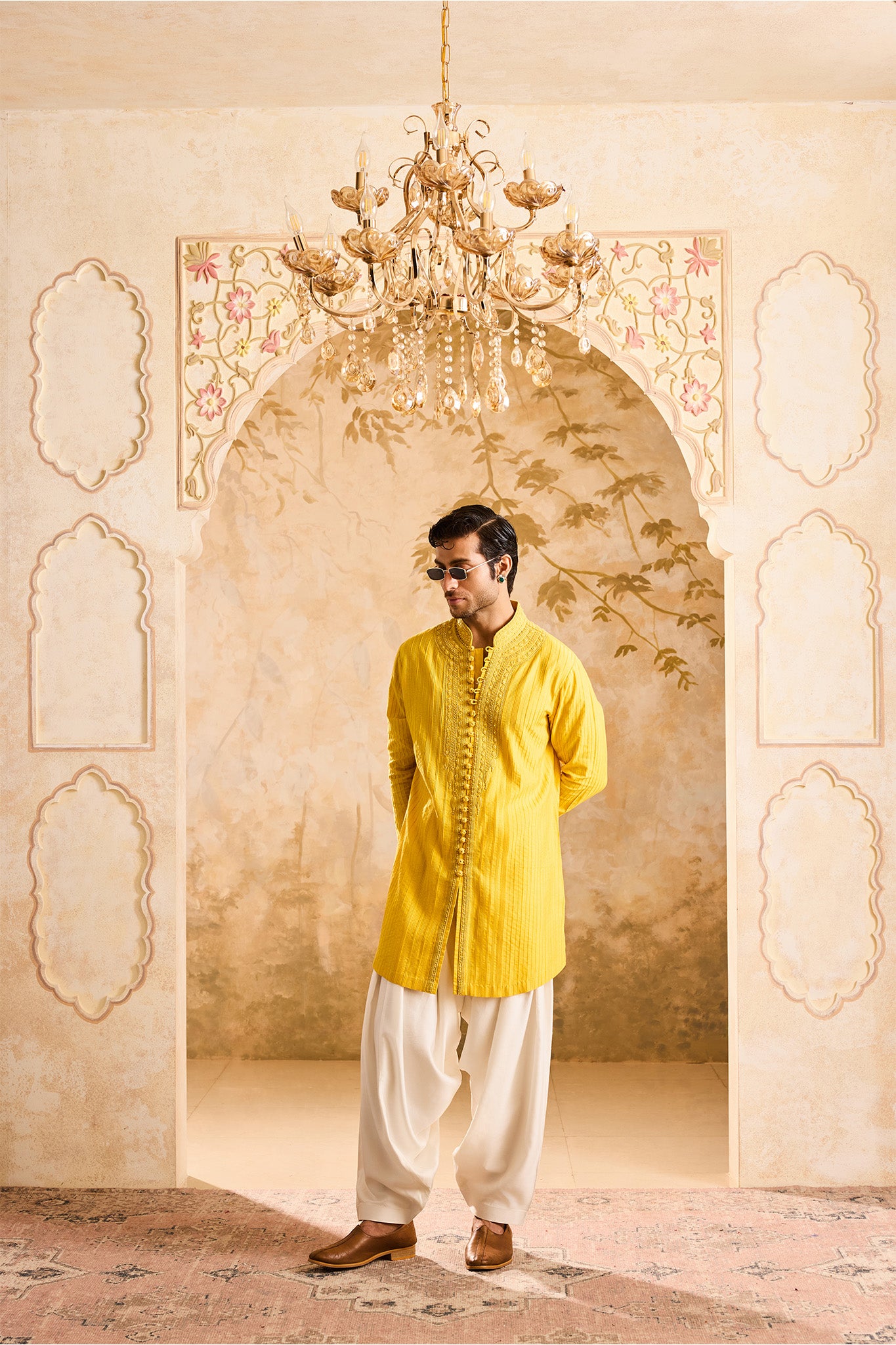 EMBROIDERED MUSTURD PINTUCKED KURTA WITH SALWAR