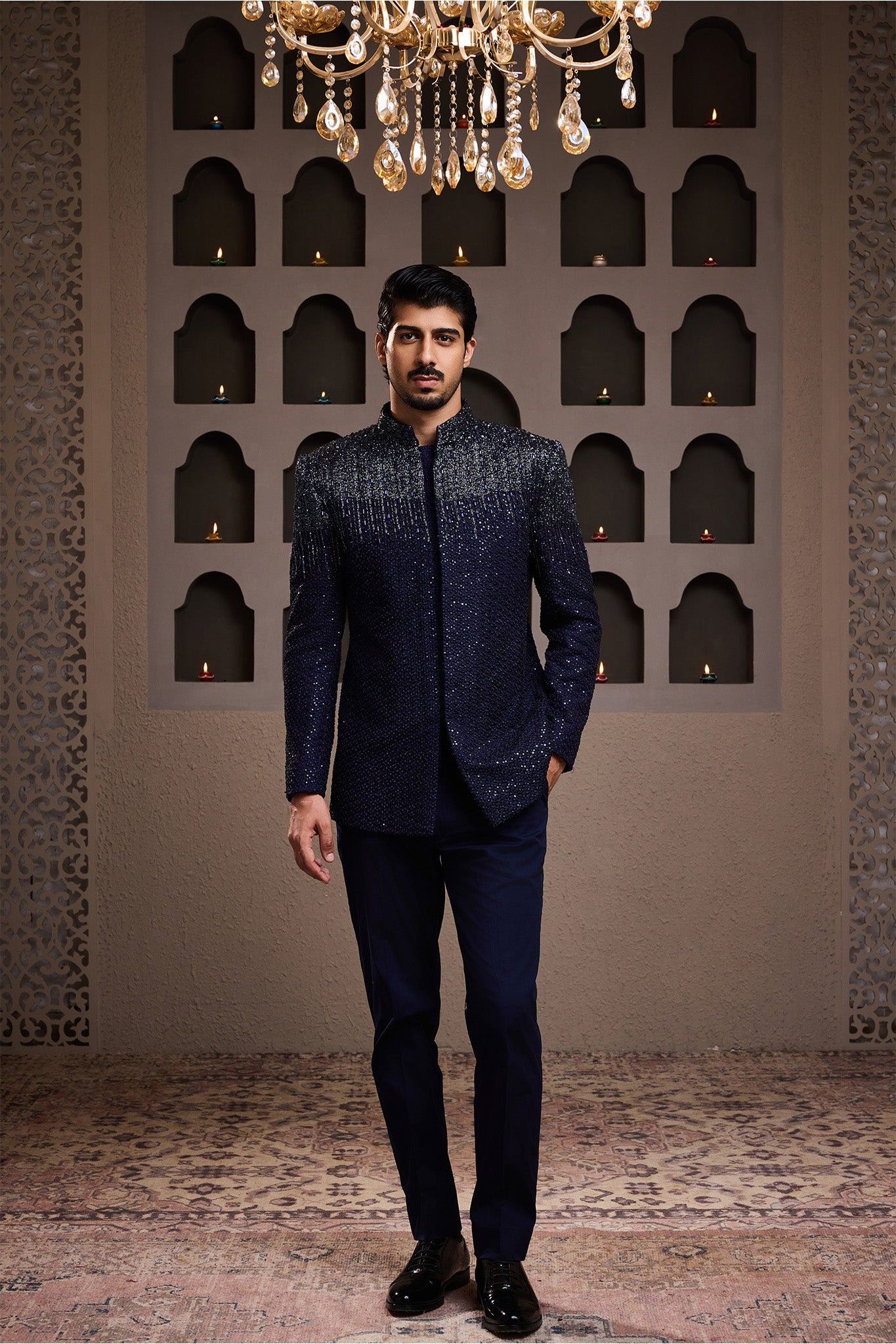 NAVY BLUE EMBROIDERED JODHPURI COAT WITH PANT