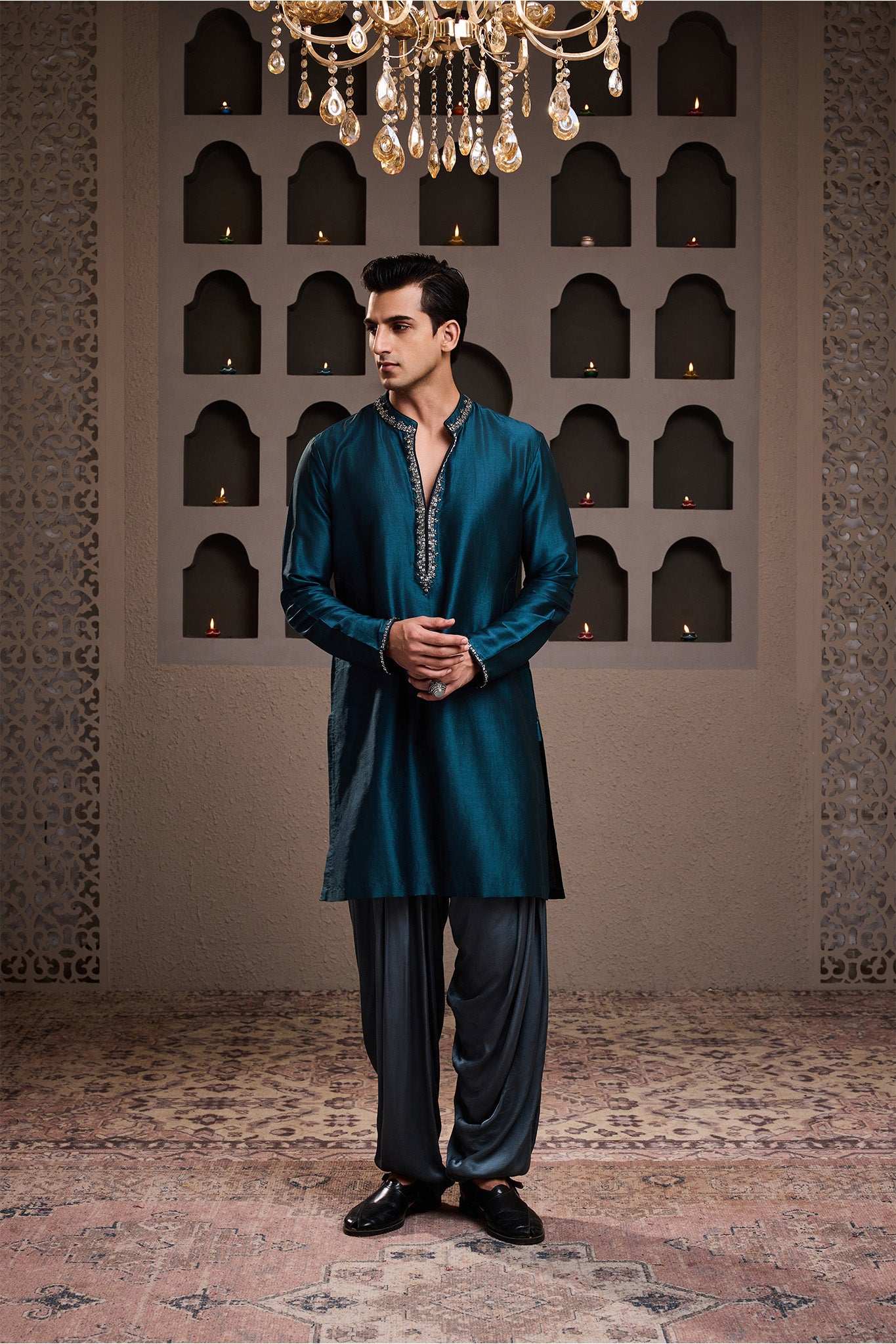 EMBROIDERED CHANDERI KURTA WITH PATIALA SALWAR