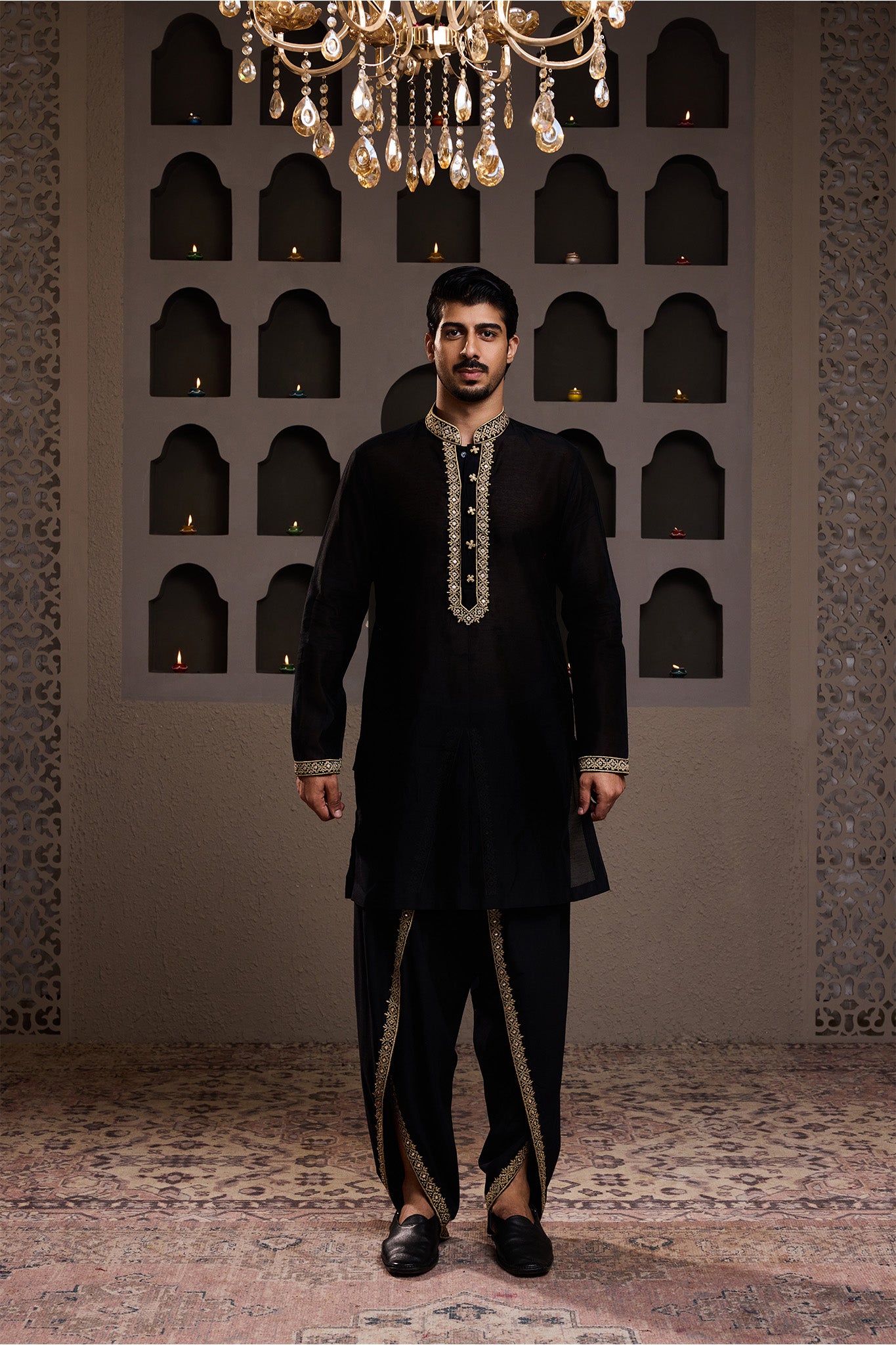 EMBROIDERD BLACK KURTA DHOTI