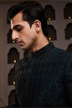 Load image into Gallery viewer, GREEN ACHKAN BLACK EMB KURTA PATIYALA SALWAR
