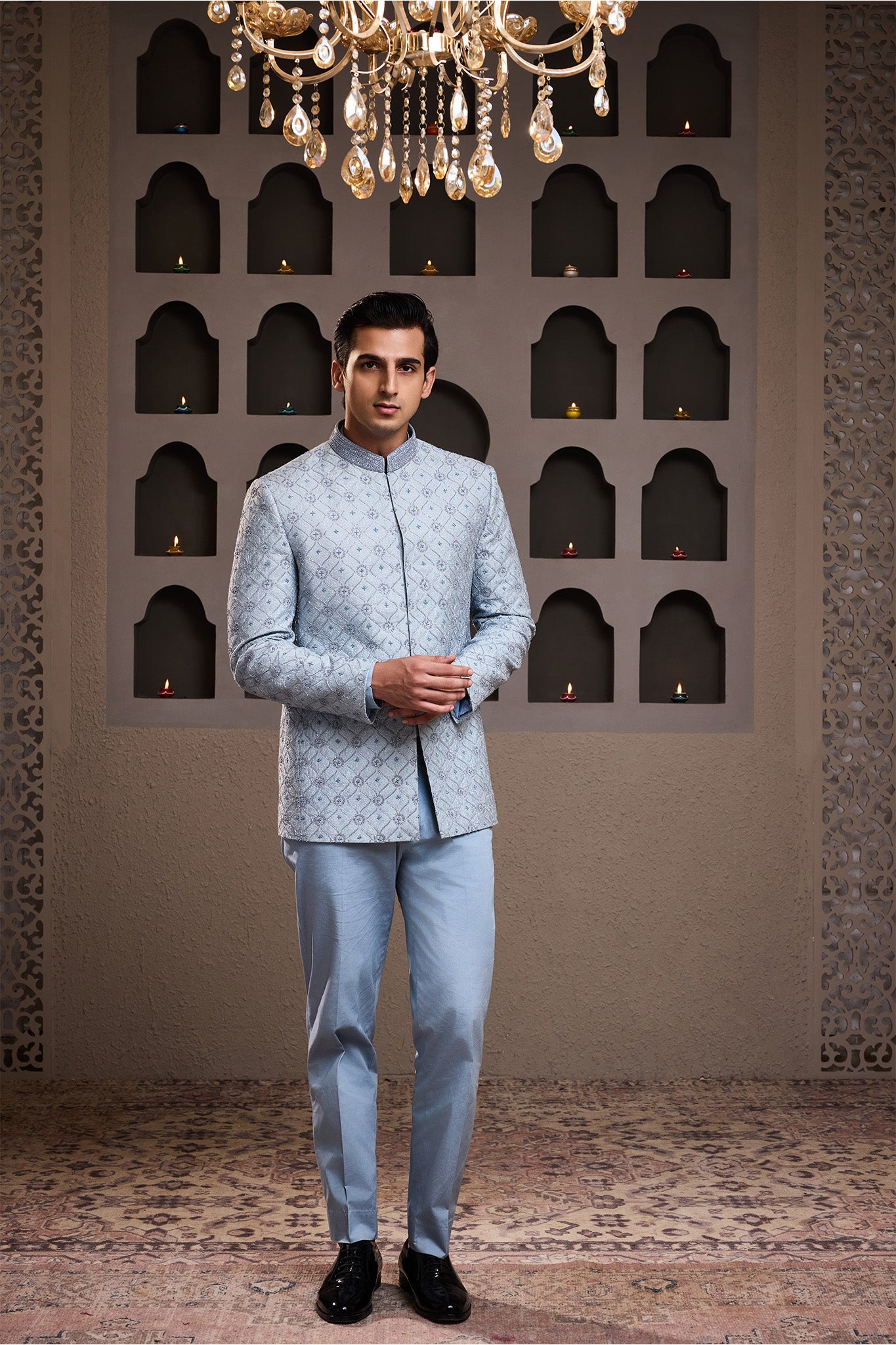 SKYBLUE EMBROIDERED JODHPURI COAT WITH PANT