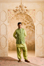Load image into Gallery viewer, EMBROIDERED LIGHT GREEN MIRRORWORK BUNDI JACKET WITH KURTA SALWAR
