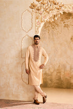 Load image into Gallery viewer, EMBROIDERED BIEGE PINTUCKED KURTA WITH CHURIDAR
