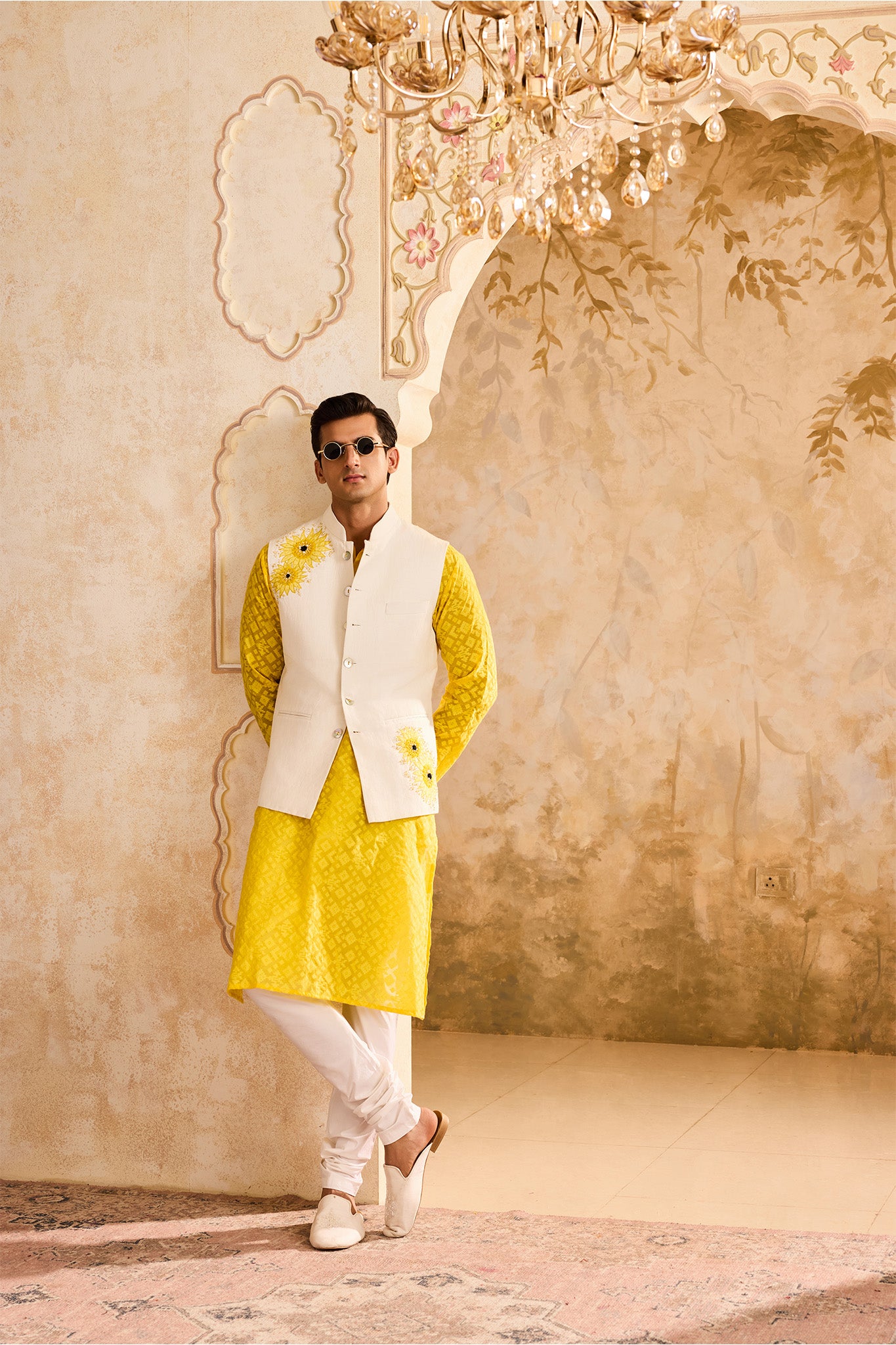 FLORAL BUNDI YELLOW KURTA CHURIDAR