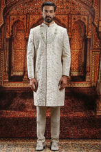 Load image into Gallery viewer, Cream Raw Silk dabka Embroidered Sherwani
