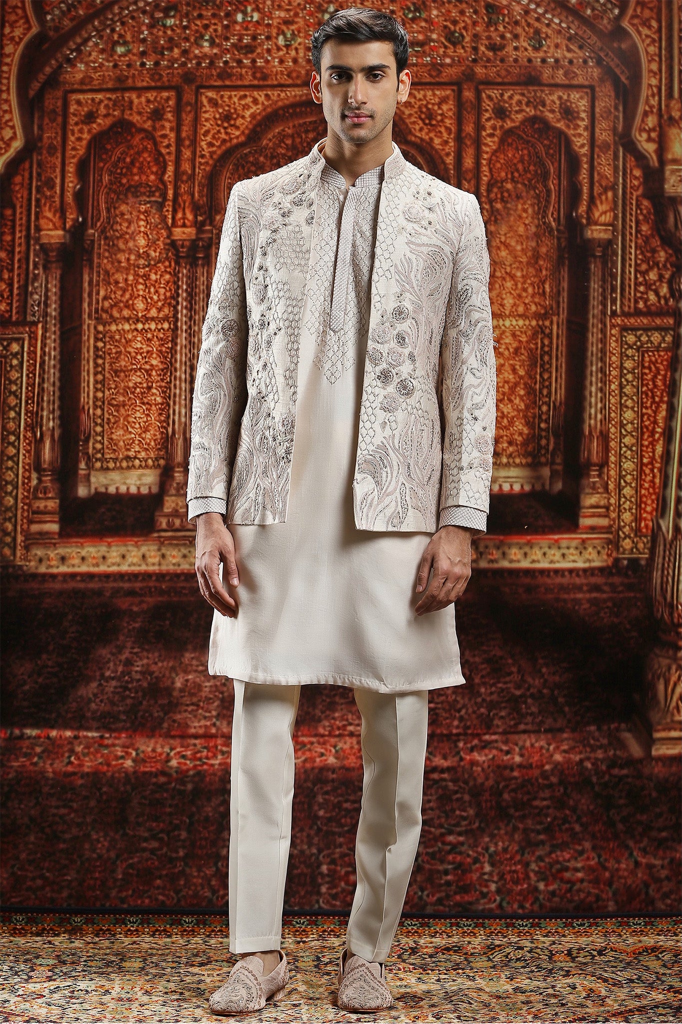 Ivory Silk Bandhgala with Zari Embroidered Kurta