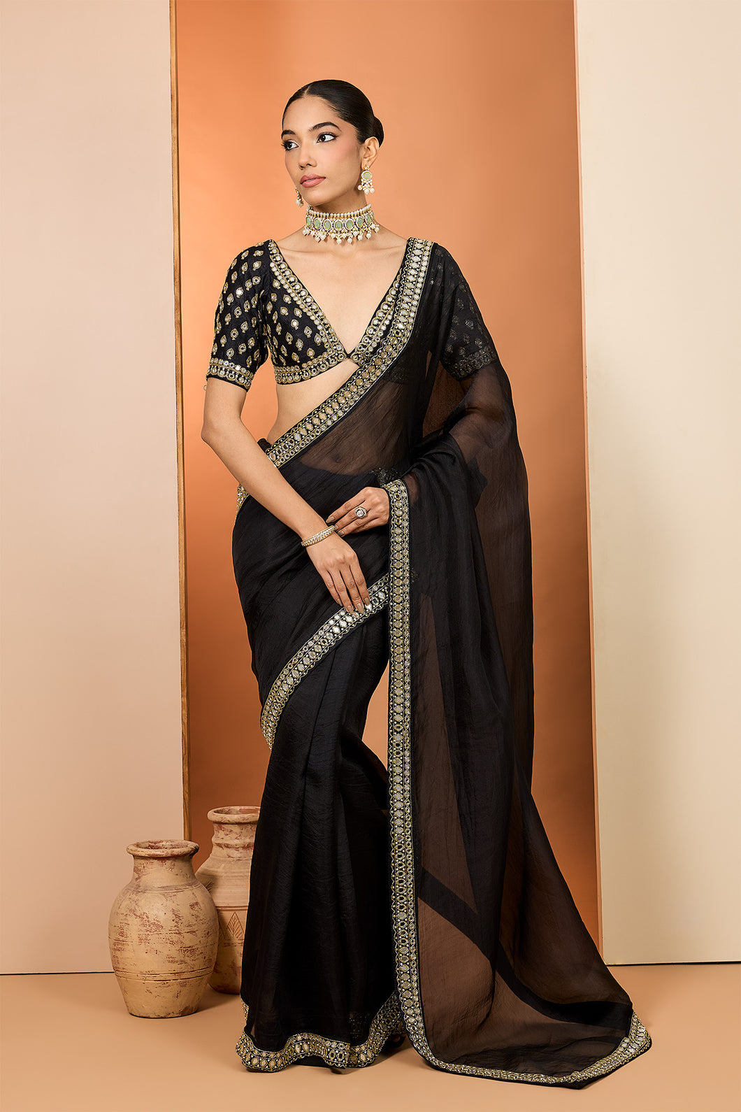 Black organza saree