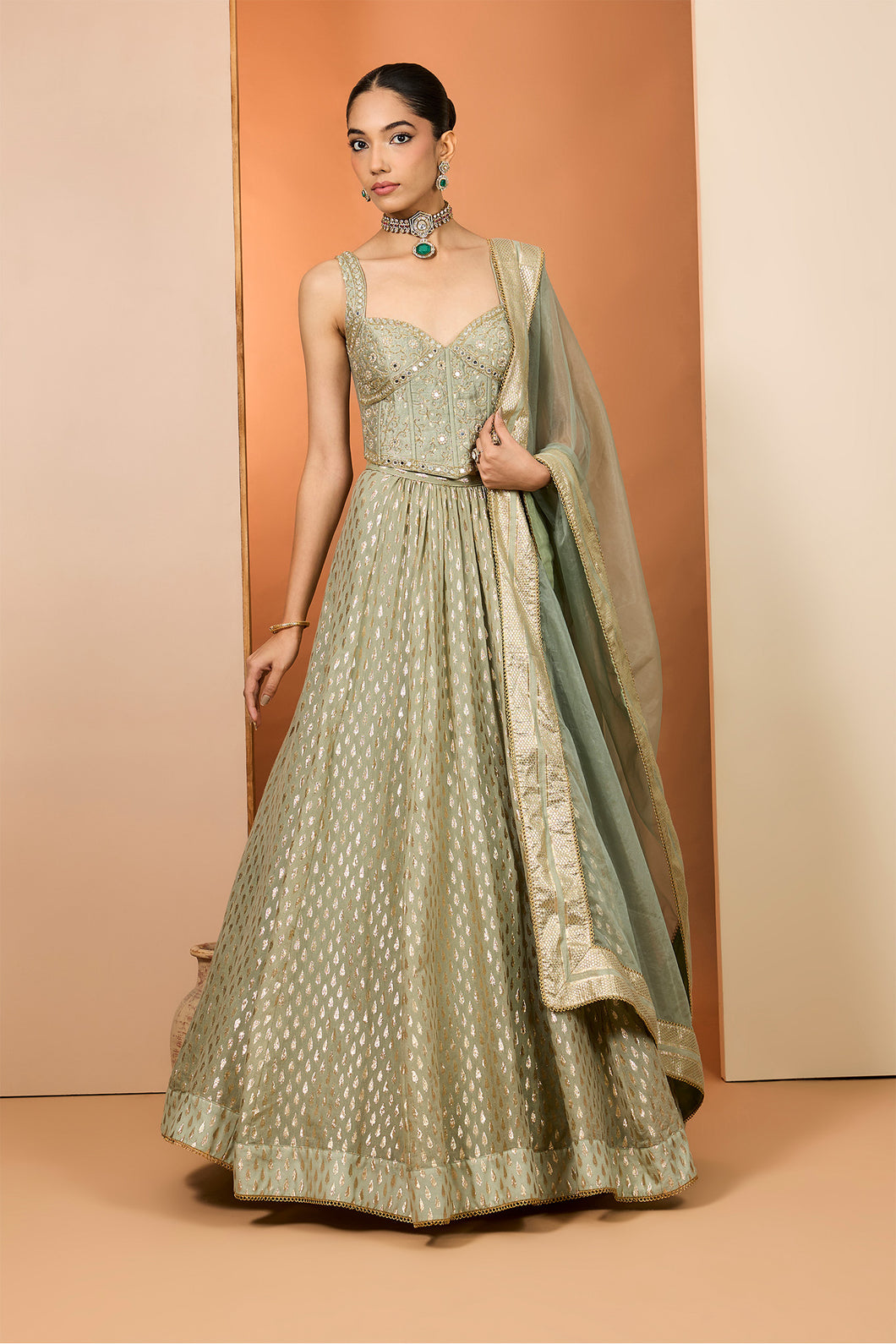 Green lehenga set