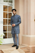 Load image into Gallery viewer, ROYAL BLUE MATKA SILK WORKED SHORT SHERWANIWITH KURTA AND TROUSER
