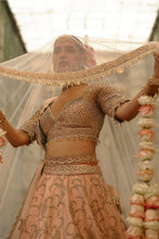 Load image into Gallery viewer, Peach Raw Silk Lehenga Set
