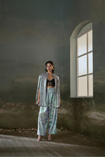 Load image into Gallery viewer, Printed metallic jacket trouser set with corset
