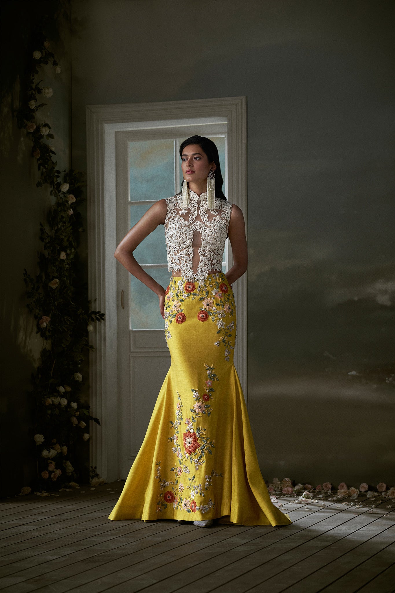 Yellow Skirt With Ivory Corset Top