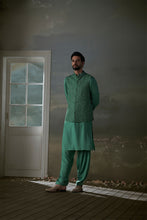 Load image into Gallery viewer, FOREST GREEN BUNDI WITH COTTON SILK KURTA AND SALWAR
